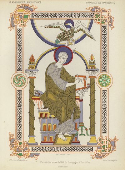 Uittreksel uit een manuscript uit de Koninklijke Bibliotheek van België, Brussel (chromolitho) door French School