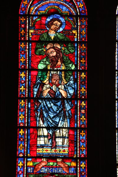 Ezechiël met St. Johannes op zijn schouders door French School