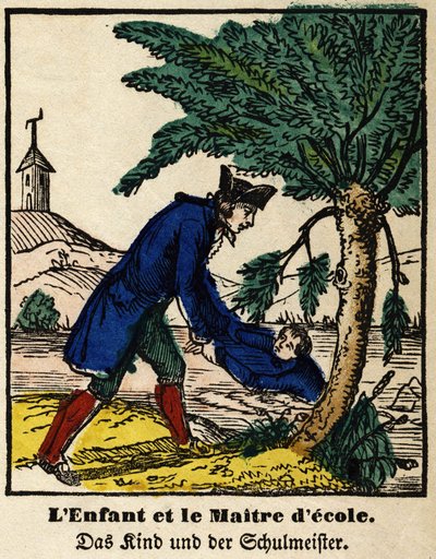 Fabels van La Fontaine: het kind en de schoolmeester (spinal afbeelding, eerste helft 19e eeuw) door French School
