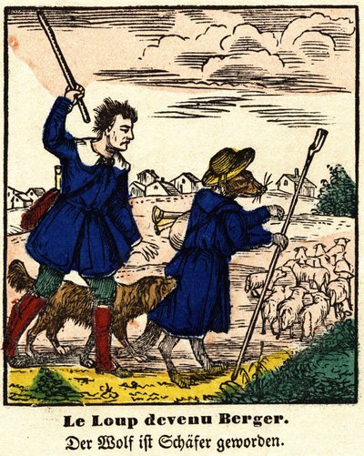 Fabels van La Fontaine: de wolf werd herder (spinal afbeelding, eerste helft 19e eeuw) door French School