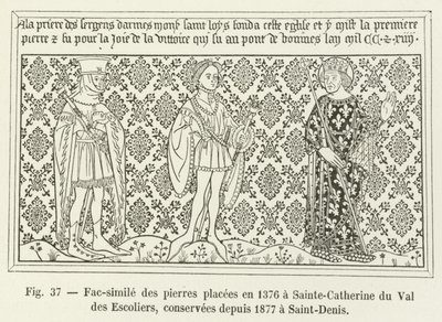 Facsimile van de stenen geplaatst in 1376 bij Sainte-Catherine du Val des Escoliers, bewaard sinds 1877 in Saint-Denis door French School