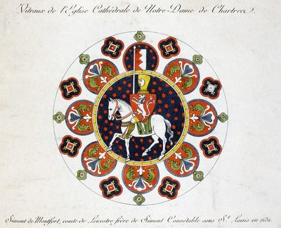 Facsimile van een glas-in-loodraam van de kerk van Onze Lieve Vrouw van Chartres: Simont de Montfort, graaf van Leicester, broer van Simont Connetabel onder Saint Louis in 1231 door French School