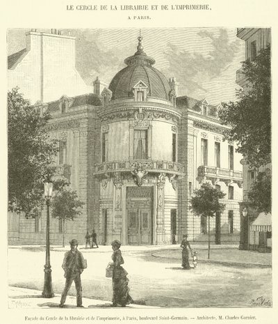 Voorgevel van de Boekhandel en Drukkerijkring, in Parijs, boulevard Saint-Germain door French School