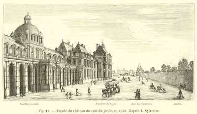Voorgevel van het kasteel aan de tuinzijde in 1650, naar I Sylvestre door French School