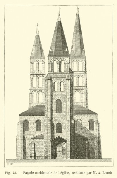Westelijke gevel van de kerk, gerestaureerd door M. A. Lenoir door French School
