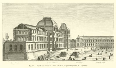 Westelijke gevel van het Louvre rond 1650, naar een gravure van I Sylvestre door French School