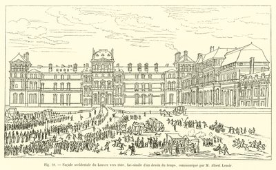 Westelijke gevel van het Louvre rond 1660, fac-simile van een tekening uit die tijd, meegedeeld door M Albert Lenoir door French School