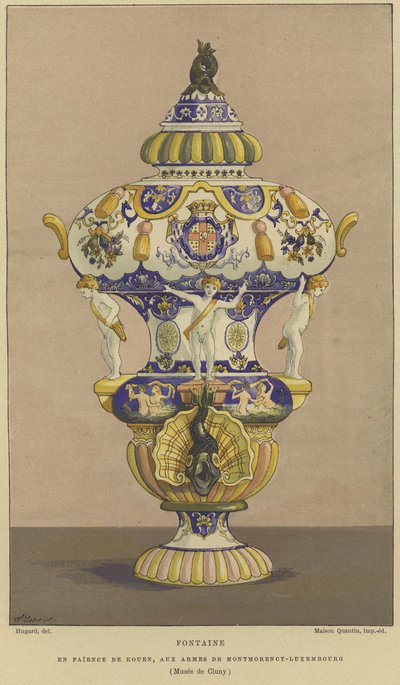 Faience de Rouen waterfontein met het wapen van het Huis Montmorency-Luxemburg door French School