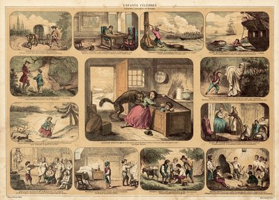 Beroemde kinderen (kleur litho) door French School