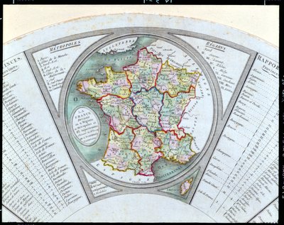 Waaier met de kaart van Frankrijk verdeeld in 9 regio