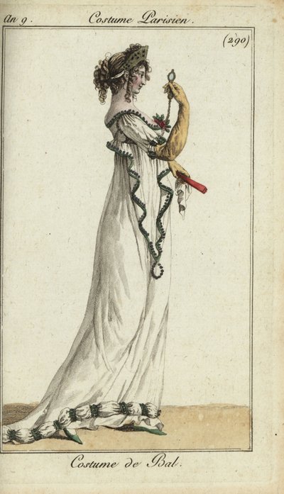 Modieuze vrouw in baljurk met tiara door French School