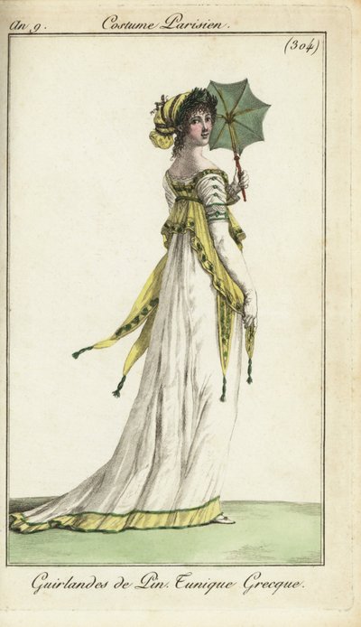 Modieuze vrouw met parasol door French School
