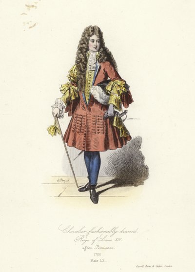 Modieus geklede ridder uit de regeerperiode van Lodewijk XIV van Frankrijk door French School