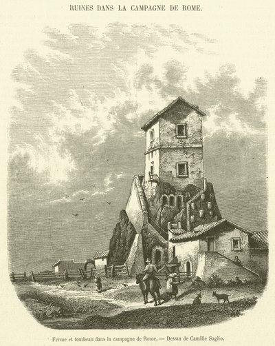 Boerderij en graf in het platteland van Rome door French School