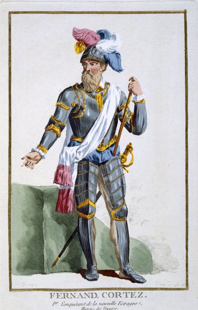 Fernand Cortez (1485-1547), gegraveerd door Pierre Duflos (1742-1816), 1780 (kopergravure) door French School
