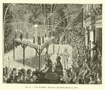 Vuurwerk, afgeschoten op het Palais-Royal plein in 1644 door French School