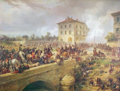 Gevechten bij de brug van Boffalora tijdens de slag bij Magenta, 4 juni 1859, c.1859 door French School