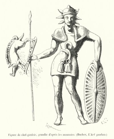Figuur van een Gallische leider, vergroot naar de munten door French School