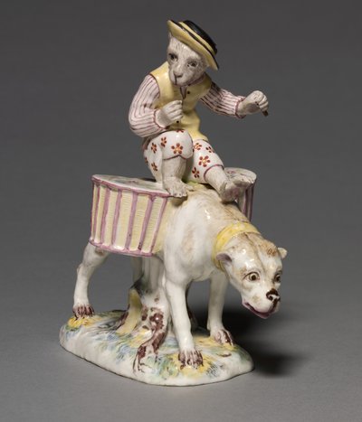 Figuur van een aap op een hond, fabrikant Mennecy-Villeroy Fabriek, Frankrijk, ca. 1760 door French School