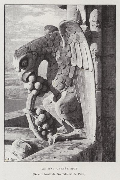 Beeld van een chimerisch dier, van de bovenste galerij van Notre Dame de Paris door French School