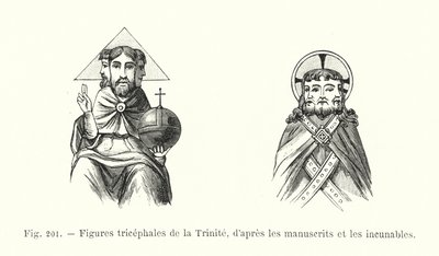 Driehoofdige Figuren van de Drie-eenheid, naar de manuscripten en incunabelen door French School
