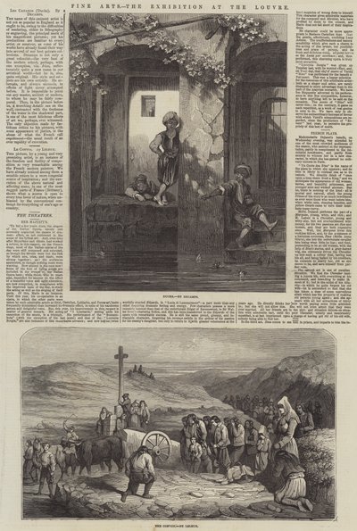Schone kunsten, de tentoonstelling in het Louvre (gravure) door French School