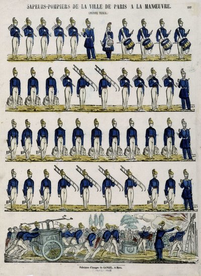 Brandweer van de stad Parijs in manoeuvre - Afbeelding van Epinal, circa 1852 door French School