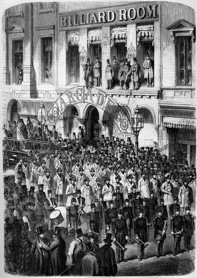 Brandweerlieden in New York bereiden zich voor om naar Washington te vertrekken om de nieuwe president van de Unie te feliciteren (James Buchanan). door French School
