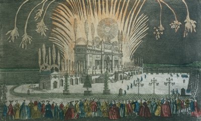 Vuurwerk in Green Park ter viering van de ondertekening van het Verdrag van Parijs in 1763 door French School