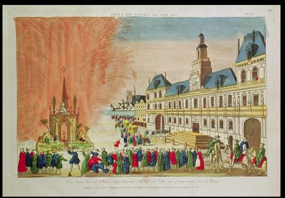 Vuurwerk voor het Hotel de Ville in Parijs ter viering van de Vrede van Versailles, 1783 door French School