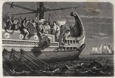 Eerste Punische Oorlog - Publius Claudius Appius Pulcher (overleden rond 240 v.Chr.) voor de Slag bij Drepanum (249 v.Chr.) gooit heilige kippen in zee - Eerste Punische Oorlog - Slag bij Drepana - Publius Claudius Appius Pulcher voor de slag bij Drepanum door French School