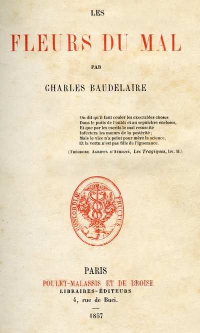 Eerste editie van Les Fleurs du Mal door Charles Baudelaire door French School