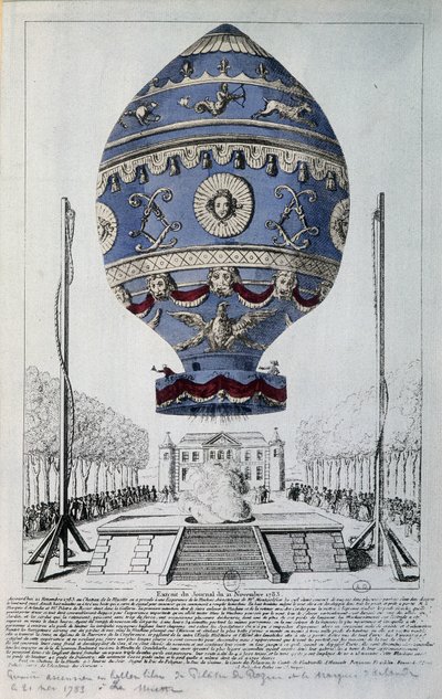 Eerste menselijke vlucht van Pilâtre de Rozier op 21 november 1783 door French School