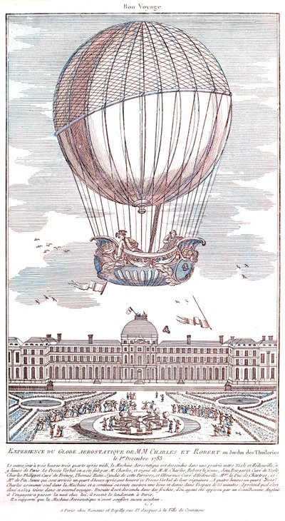 Eerste bemande waterstofballonvlucht, 1783 door French School