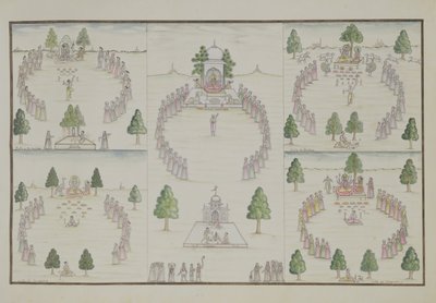 Vijf Hindoeïstische Sekten: Shiva, Krishna, Vishnu, Brahma en Moedergodin uit Het Gentil Album, gepubliceerd in 1774 door French School