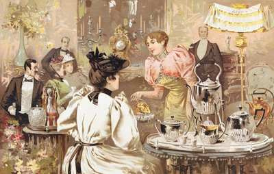 Vijf uur thee, advertentie voor Kirby, Beard & Co., rue Auber, Parijs, 1893 door French School