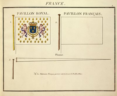 Vlag van Louis XVIII en Charles X, Koningen van Frankrijk, uit Pavillons des Puissances Maritimes door French School