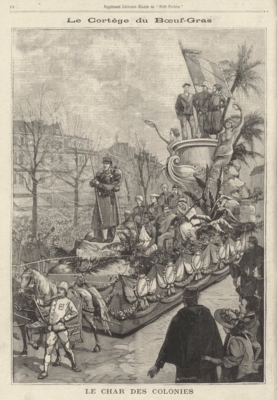 Praalwagen van de Koloniën in de Boeuf Gras carnavalsoptocht, Parijs, Frankrijk door French School