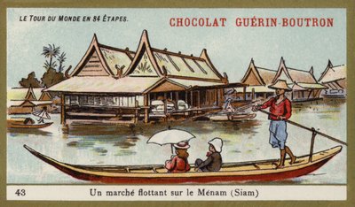 Drijvende markt op de rivier Menam, Siam door French School