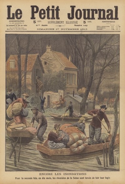 Overstromingen op de rivier de Seine, Frankrijk door French School