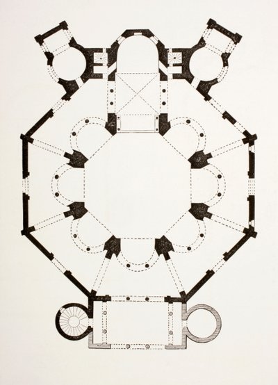 Plattegrond van de 6e-eeuwse Byzantijnse San Vitale Kerk in Ravenna, Italië, uit Les Arts au Moyen Age, gepubliceerd 1873 door French School