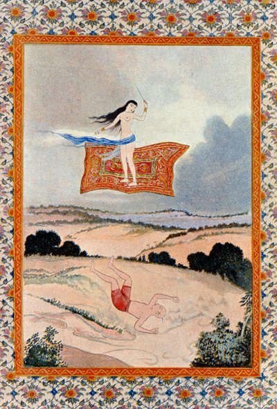 Vlieg, O Magisch Tapijt en vervoer mij, illustratie uit De Arabische Nachten. 1895 door French School