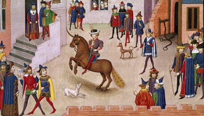 Fol.17v Hoe Alexander de Grote (356-323 v.Chr.) Bucephalus besteeg, uit de Histoire du Grand Alexandre 1460 door French School