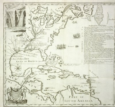 Opvouwbare kaart van de Noord-Amerikaanse Atlantische kust, 1714 door French School