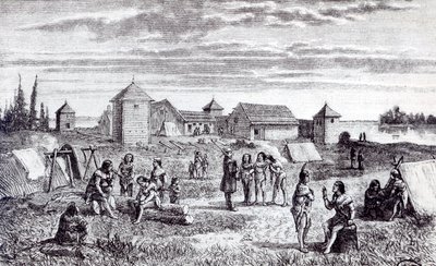 Fort Youkon, een handelspost van de Hudson Bay Company, 19e eeuw door French School