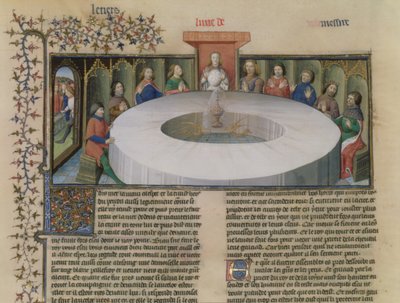 Fr.120 f.524v De Ridders van de Ronde Tafel uit Het Verhaal van Lancelot, uit La Quite de Saint Graal door French School