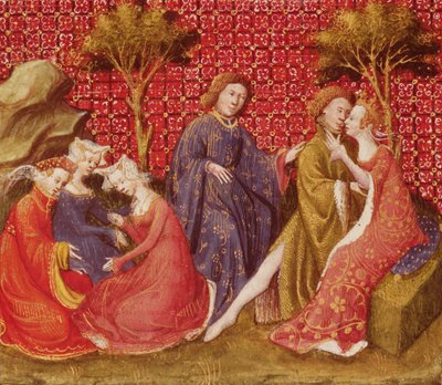 Hoe Lancelot Guinevere voor het eerst kuste, uit Lancelot du Lac door French School