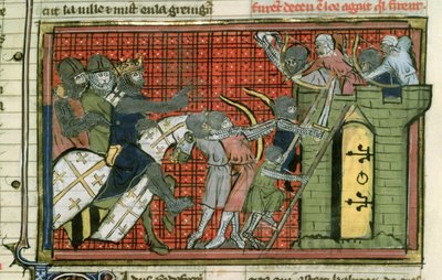 Aanval op een stad, uit Le Roman de Godefroi de Bouillon door French School