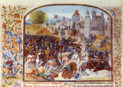 Slag bij Nevilles Cross uit de Honderdjarige Oorlog in 1346, uit Froissarts Kroniek door French School