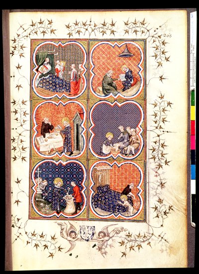 Fr 2813 f.265 Zes Scènes uit het Leven van Sint Louis (1215-70), uit de Grandes Chroniques de France, 1375-79 door French School